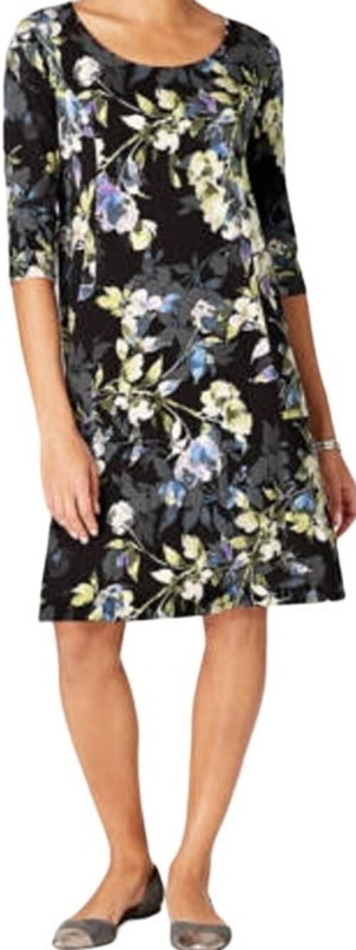 J. Jill Wearever Allium Moonlit Garden Dress Floral 3/4 Sleeve Multicolor Medium